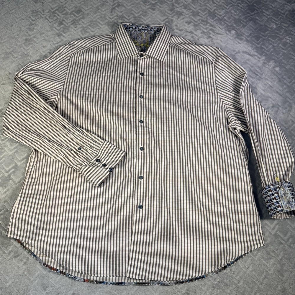 Robert Graham Shirt Men 3XL Dress Button Front Striped Luxury Flip Cuff L/S